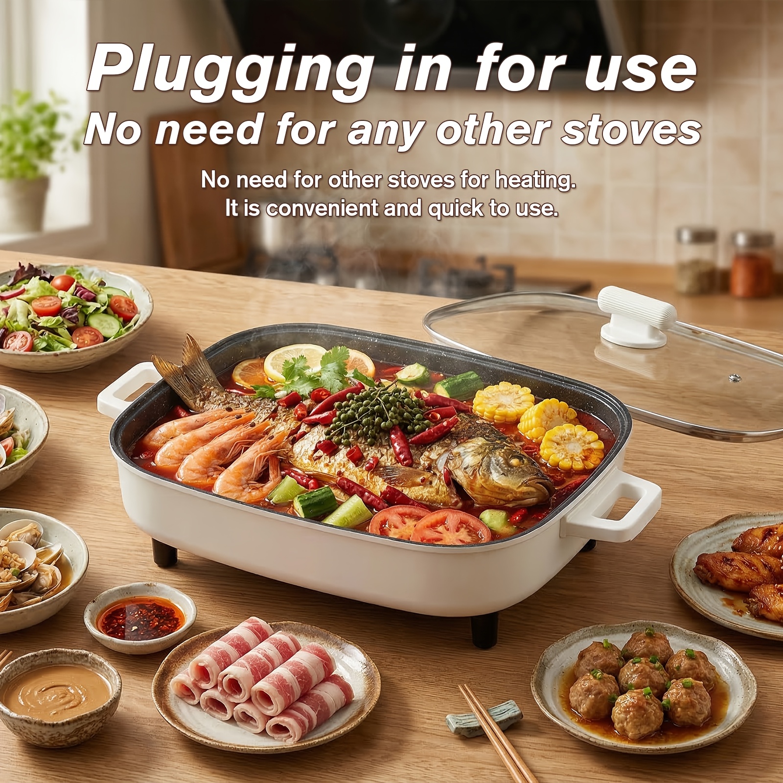 Non-stick Multifunctional Electric Cooking Pot with Aluminum Alloy Inner Pot, Glass Lid And Knob Thermostat. All-in-one for Frying, Grilling, Braising, Stewing And Hot Pot, Serves 2-6 People. Ideal for Home, Parties, Camping And Holiday Gifts.