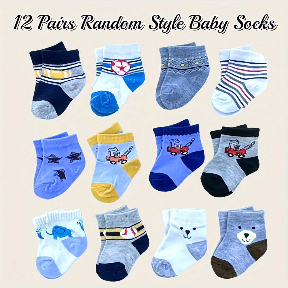 

Stripes Pattern 12 Pairs Baby Boy's Short Crew Socks, Breathable Comfy Casual Socks Versatile Fashion Socks