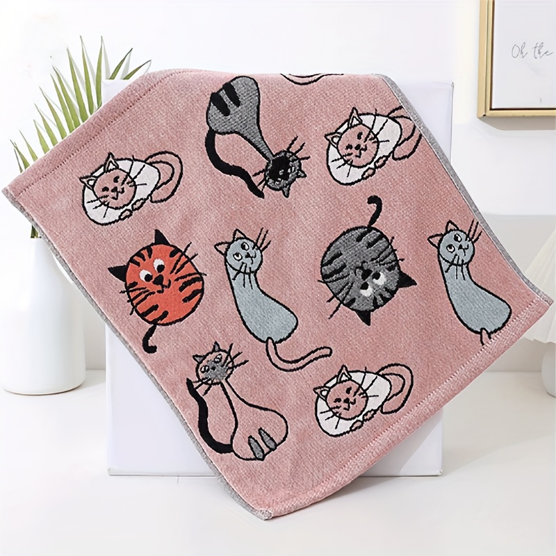 Super Soft Cotton Towel With Cute Cat Pattern, Size 13.39 * 15.75 Inches, Suitable For Bathrooms And Kitchens