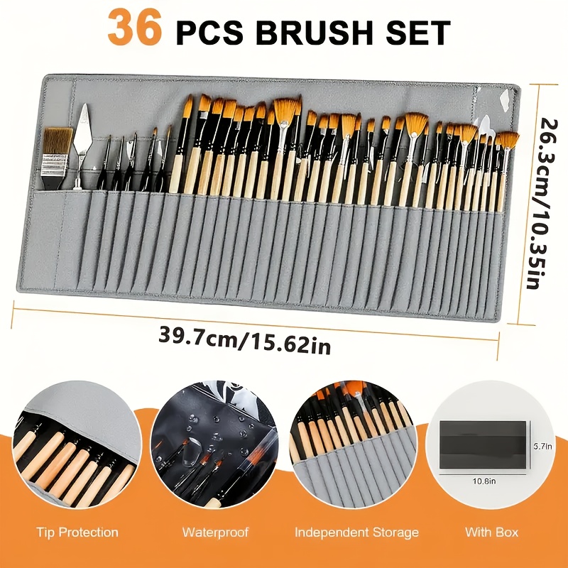 dom   36pcs professional paint brush set with palette knife cloth roll complete for   for acrylic oil watercolor gouache   handled brushes for artists hobbyists beginners all in one for art supplies