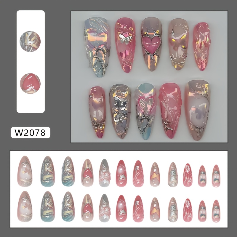 TEMU 3d Electroplated Silver Heart Gradient Sweet Cool Metallic Removable Nail Art