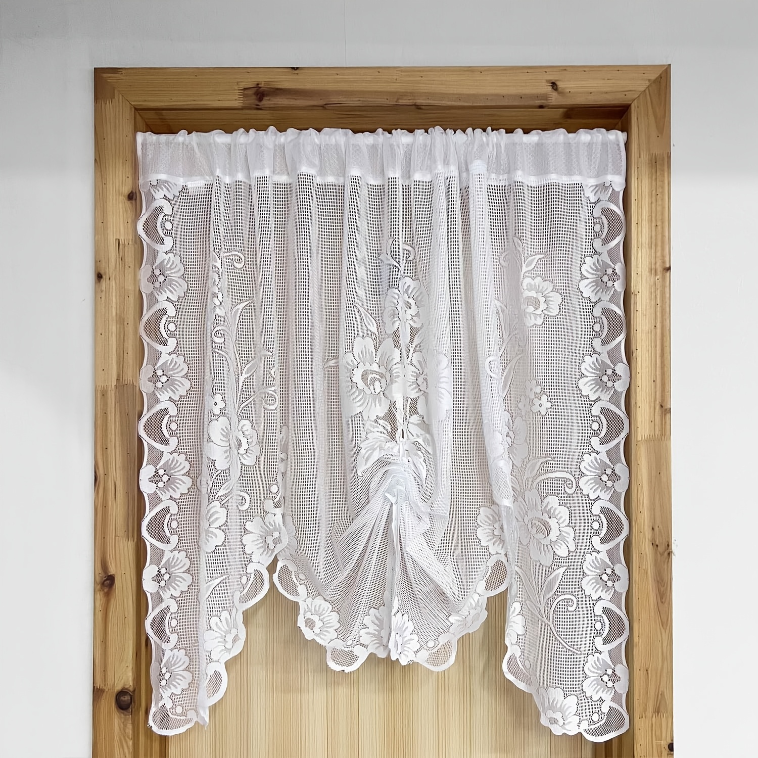 1 2pcs butterfly pull curtain 1 2pcs fashion floral lace peephole curtain with pole   easy to hang   curved door and window curtain used in living room   cafe shop decoration half curtain for atmosphere setting details 0