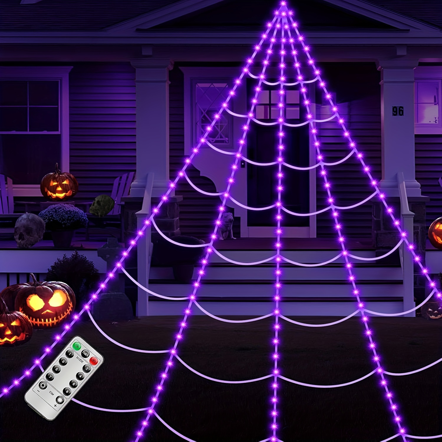 

1pcs Decoration Lights, 250 Purple Led Lights, Total 250 Led Lights To Make It Brighter Giant Spider Web, Decoration, Fixed Spider Web, For Camping, Patio,, Porch, Haunted House, Decoration, Etc