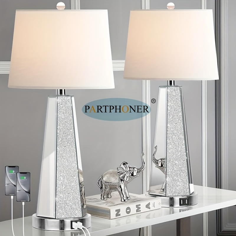 

Set Of 2 Mirrored Glass Bedside Table Lamps For Bedrooms With 2 Usb Modern Room Lamps For End Tables Comtempory Style Side Nightstand Lamps For Art Deco