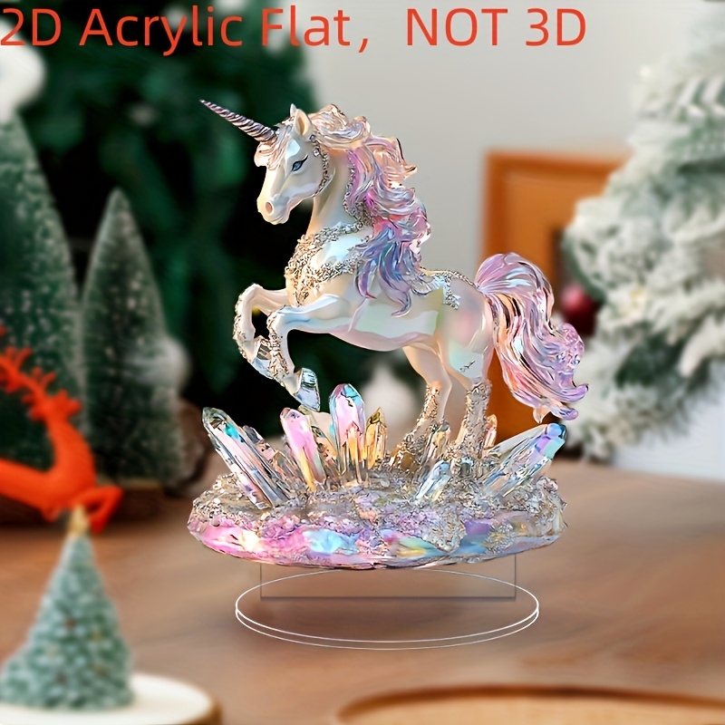 

2d Flat 1pc Elegant Crystal Unicorn Acrylic Table Decoration - For Home And Office, Gift For