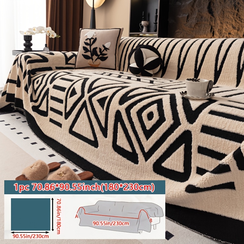 TEMU 1pc Geometric Pattern Sofa Cover, Soft And Comfortable Dust-proof Sofa Protection Cover, Pet Friendly Sofa Cover, Machine Washable Sofa Cover,