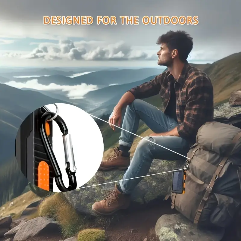 2-pack!10000mah solar power bank with usb-c input, dual usb output, built-in compass and led flashlight - portable emergency backup battery suitable for hiking and outdoor activities Product details 3