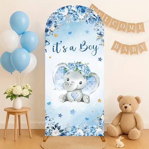 2d flat 1pc arch backdrop cover with baby banner suitable for gender reveal parties decor baby shower background elephant themed events birthday party decoration for photo props 2d flat