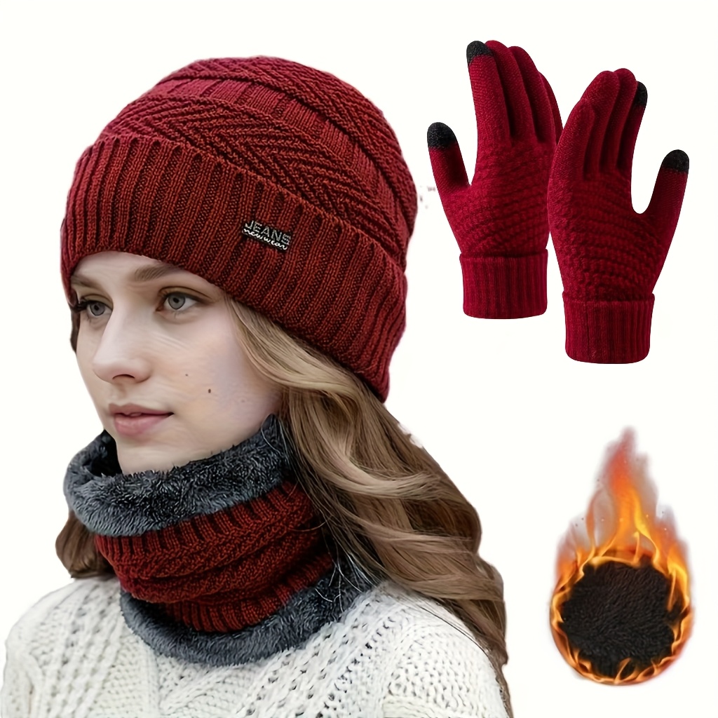 Bonnet, écharpe et gants chauds d'hiver pour femmes et hommes - 3 pièces - Couverture intégrale du visage et du cou - Léger et ajusté - Pour activités extérieures comme le vélo ou le ski - Tenue quotidienne ou formelle - Matériaux de qualité - Lavage à la main