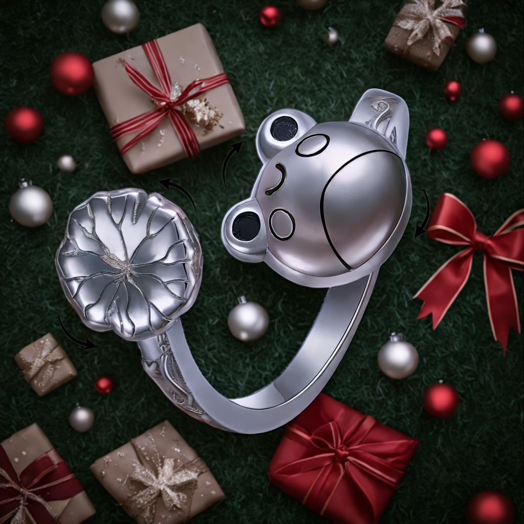 silvery frog anxiety rings sterling silvery animal fidget spinner anti stress ring jewelry for anxiety for women Product details 4
