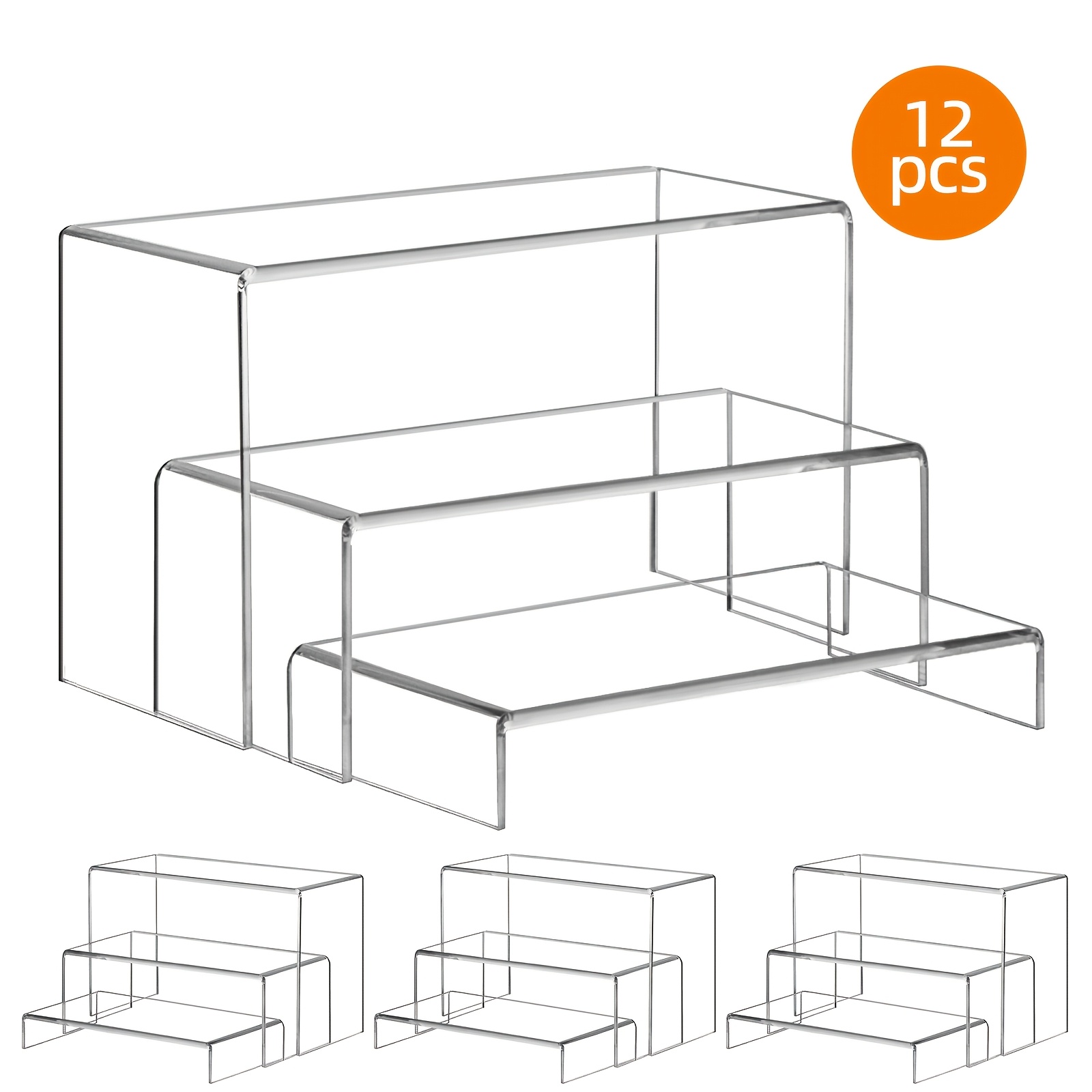 TEMU 12pcs Acrylic Display Rack, Large Sizes, Acrylic Storage Rack For Kitchen, Thick Clear Shelf Risers For Seasoning Bottles, For Halloween And