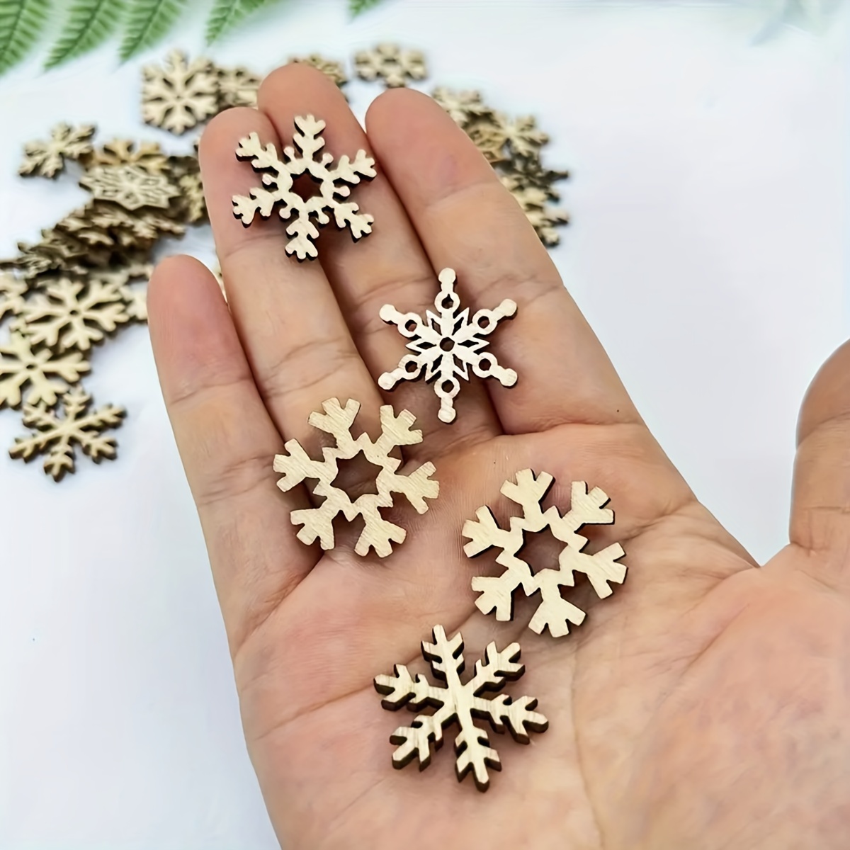 

100pcs Handcrafted Wooden Snowflake Ornaments - Diy Christmas Wreath & Tree Decorations, Unique Holiday Home, Office, And Party Decor