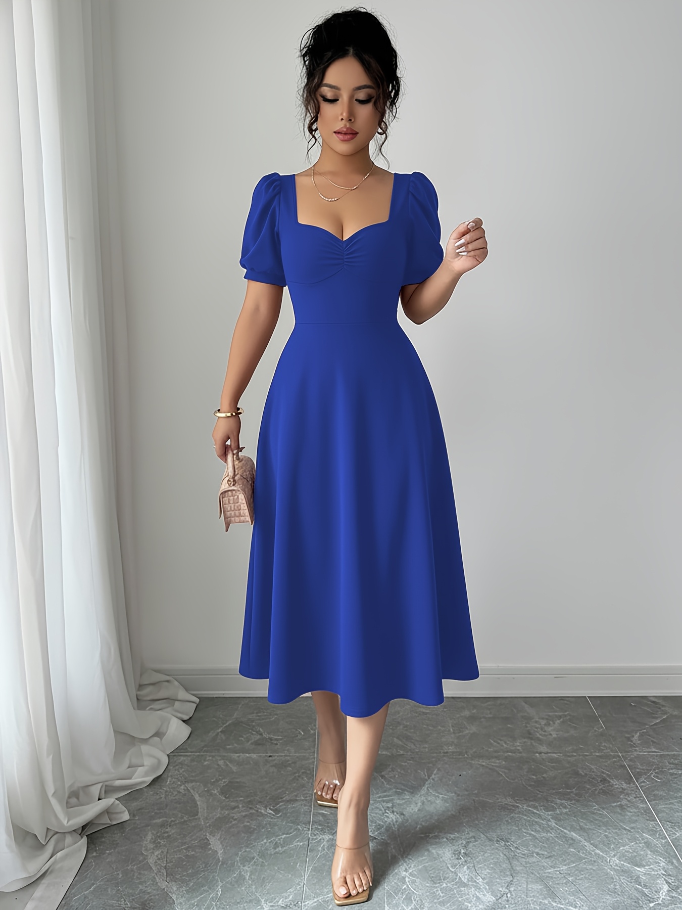 graduation dress midi with sleeves Wedtrend Women White Casual Dress Short Sleeves V Neck Midi Summer Dress –  WEDTREND main image 0