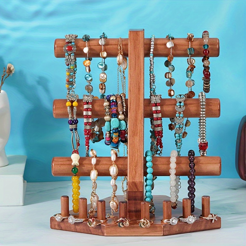 

1pc Bracelet Tower 3 Tier Bracelet Display Stand With Ring Holder, Wooden Jewelry Organizer Rack For Bangle Necklace Scrunchies