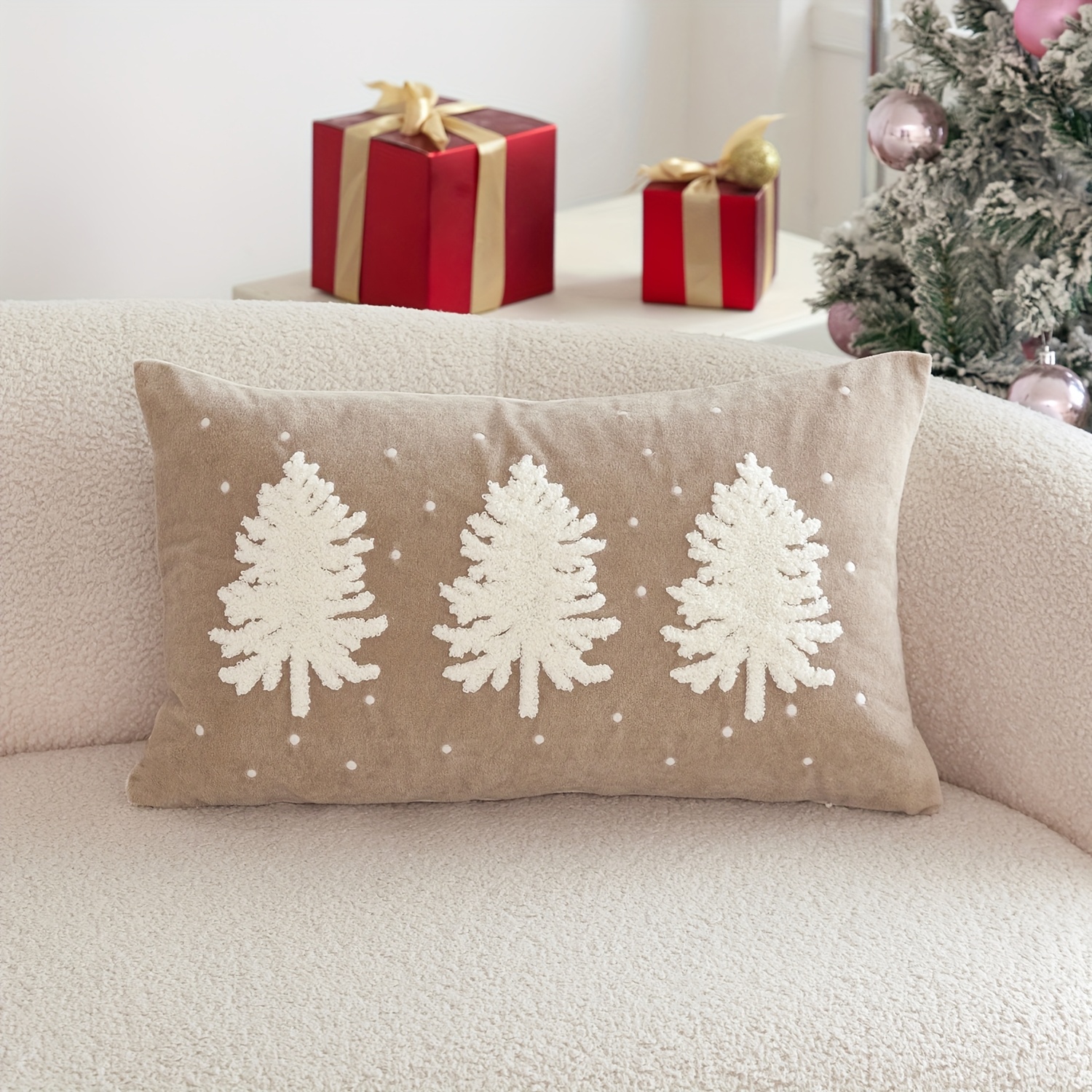 1pc Of Christmas Tree Embroidered Pillow Cover, Suitable For Indoor Decoration, Christmas Decorative Pillow Cover, Insert Not Included