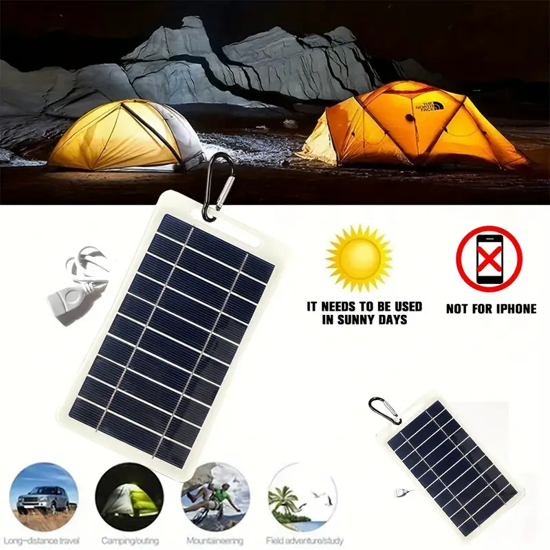 a portable outdoor solar usb charger suitable for travel and camping with a movable solar panel that can charge phones flashlights and fans Product details 1