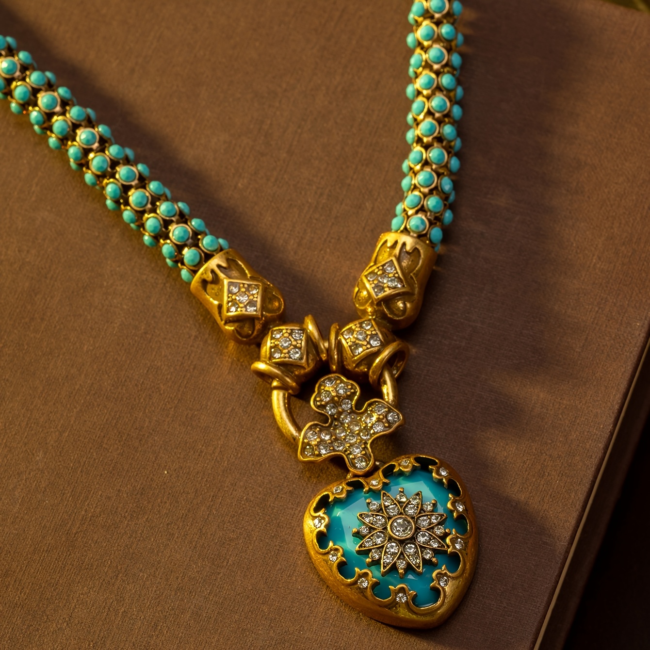 TEMU 1pcs Vintage Used Necklace Or Earrings With Full Rhinestone Inlaid Heart Shape, Blue Color, Suitable For Daily Wear, Gifts, Or Prom Accessories