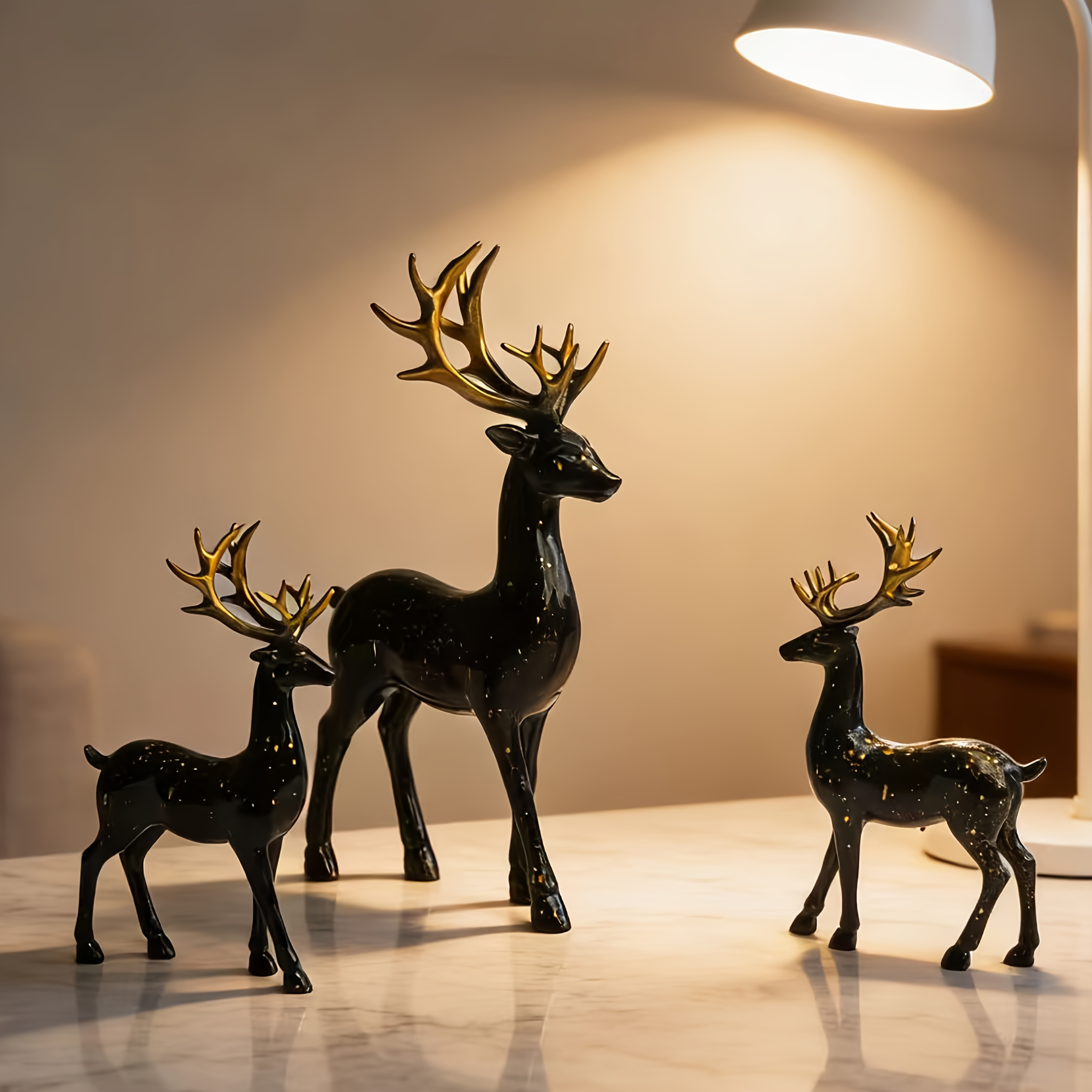 TEMU 3pcs Set, Black Gorgeous Animal Deer Statue, Collectible Figurines, Stylish Ornaments, High-end Entrance Hall Living Room Decorations, Office