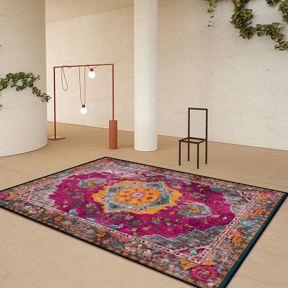 

1pc Printed Pattern Area Rug - Ethnic , /m², 8.6mm , Bottom, Polyester, & , , Rectangular, For ///, Foot Mat