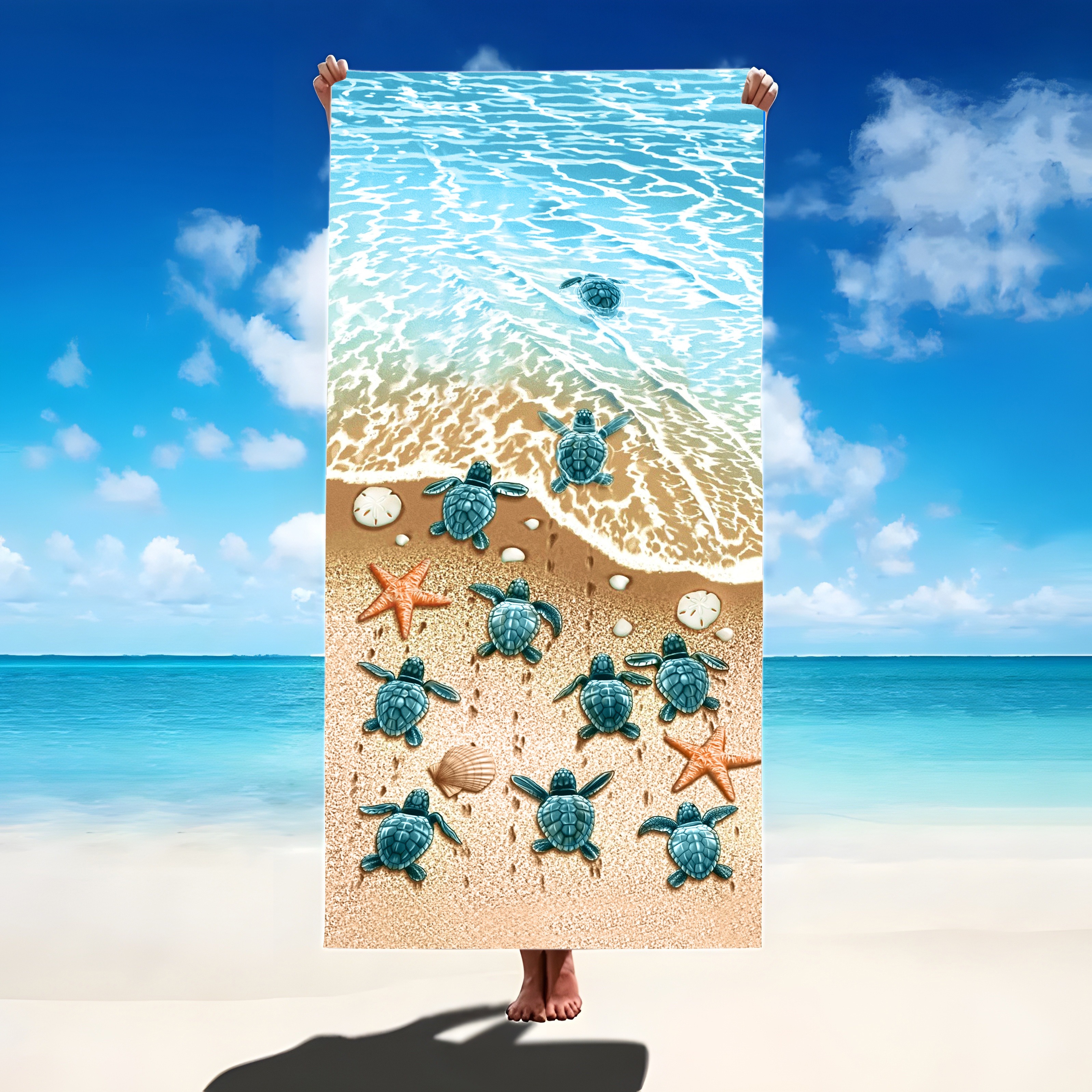 Oversized Microfiber Beach Towels Set With Cute Turtle And Star Print_voghion.com
