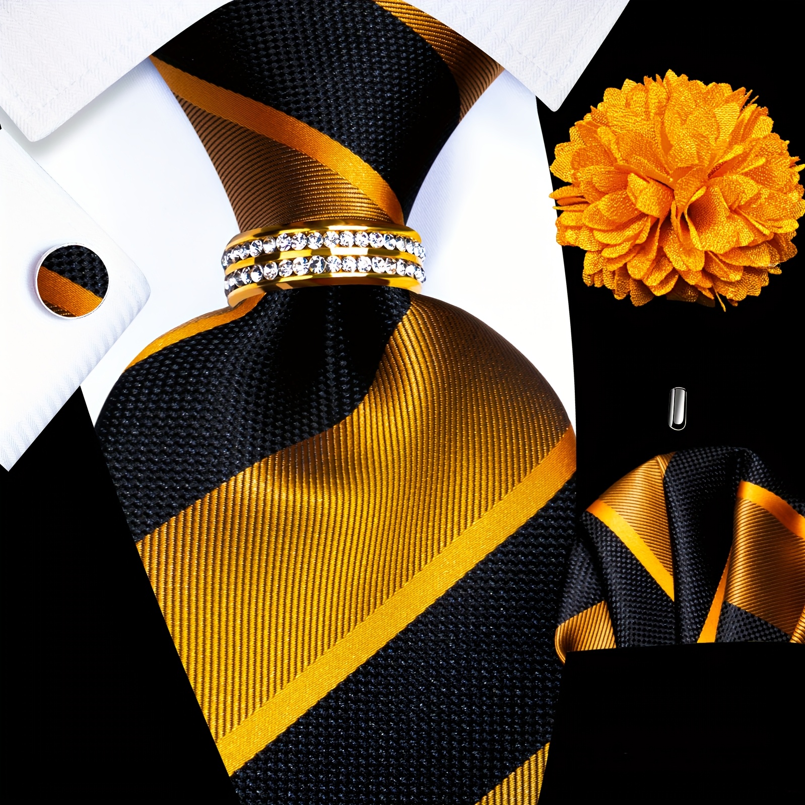 Ensemble cravate noire dorée -296+7