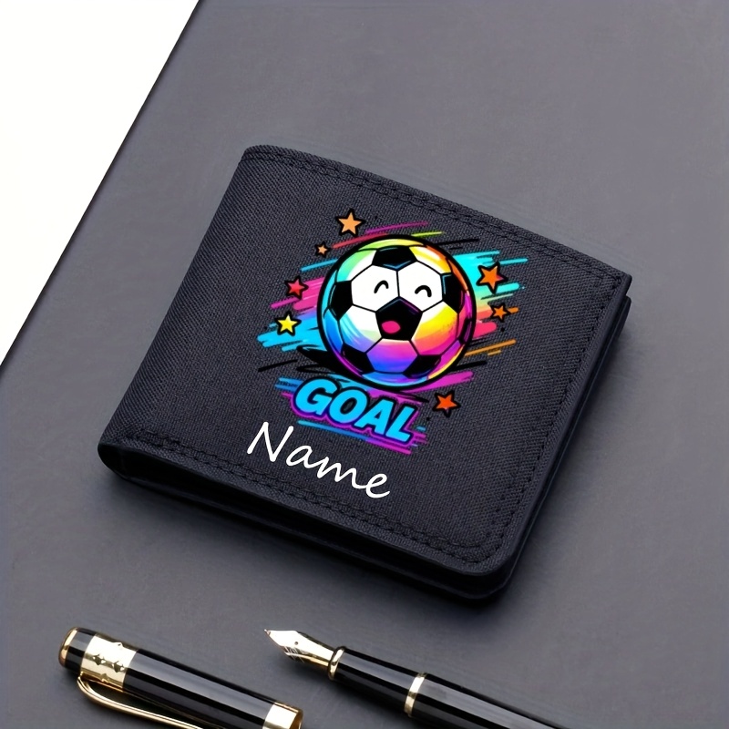 TEMU Customizable Names, Personalized Men's Wallets, Football Pattern Wallets, Letters, , Suitable For All , Trendy Graffiti, Multi-colored Pattern