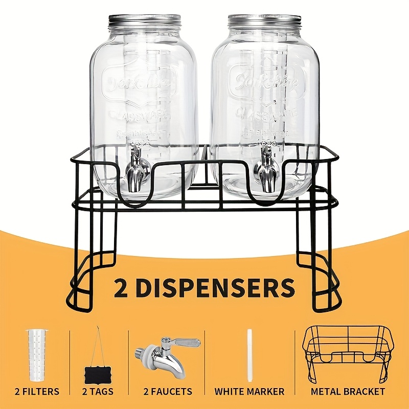 TEMU 2/1pc, 1-gallon Glass Beverage Dispenser Set, With Stand And Stainless Steel Spigot, Leak-proof. Lemonade Dispenser With , Ideal For Kitchen,