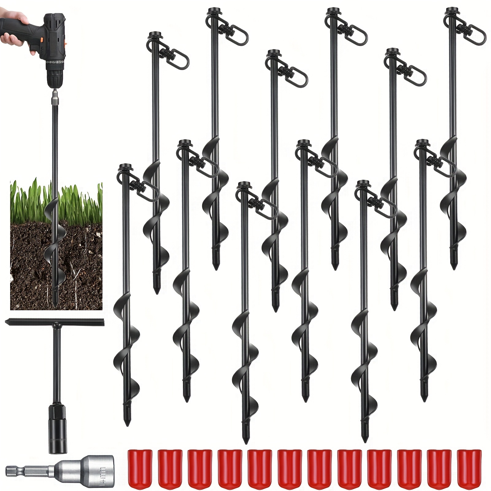 

12 Pcs 12 Inch Ground Anchors Kit Heavy Duty Ground Stakes For Swing Set Ground Anchors Earth Augers Screw In Anchors Kit For Trampoline Camping Tent Carport Sheds Anchor