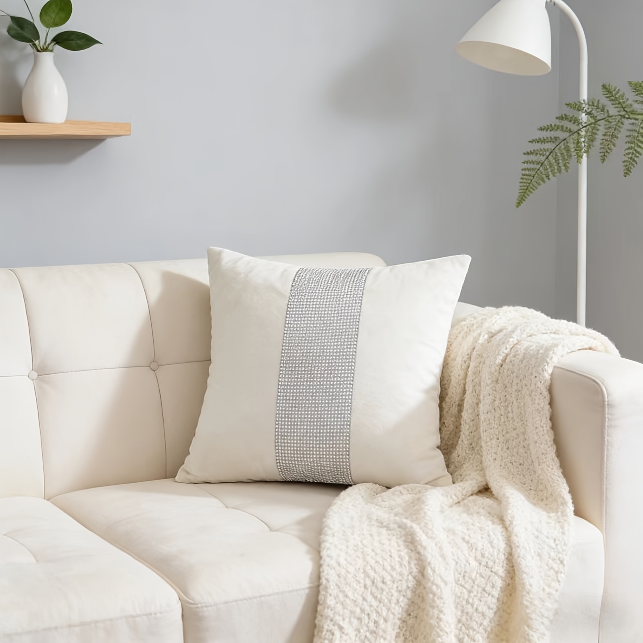 TEMU 1pc Square Pillowcase, Craft Pillowcase, Rhinestone Embellished Pillowcase, Solid Color Pillowcase, Stylish And Minimalist Pillowcase, Suitable