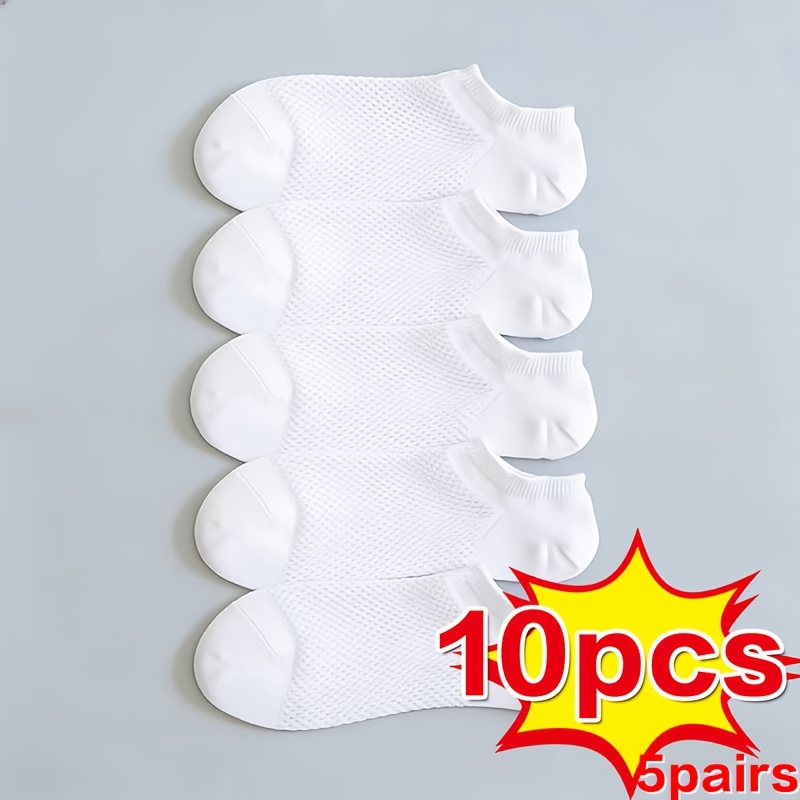 Image of 10pcs/5-pair Casual Solid Color Socks, Breathable, Comfortable, Anti-sweat, Anti-odor Low-cut Ankle Socks, Socks, , Comfortable Experience