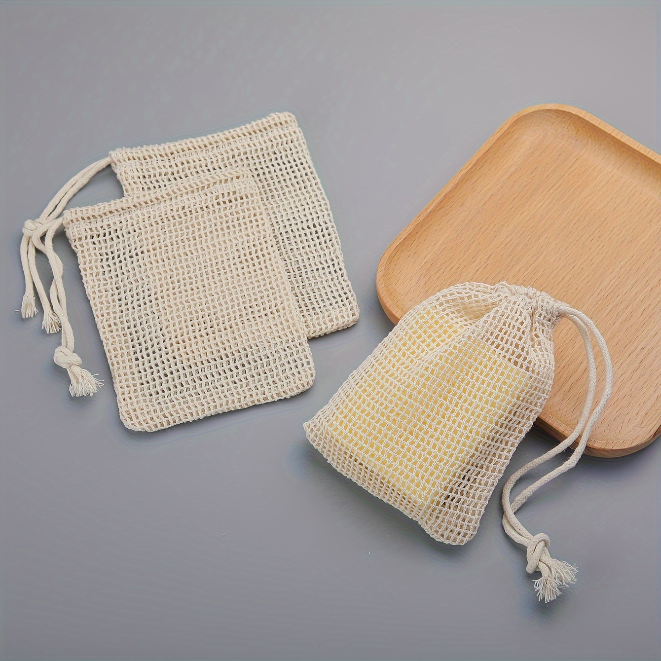 

3pcs High-quality Natural Mesh Pouches - Soft, Reusable & Breathable Facial Cleansing Foaming Nets For , Travel & Home Use - Hypoallergenic Beauty Care Accessory