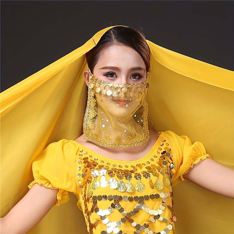 Women Belly Dance Face Veil with Tassel Beads Dancing Accessories Halloween