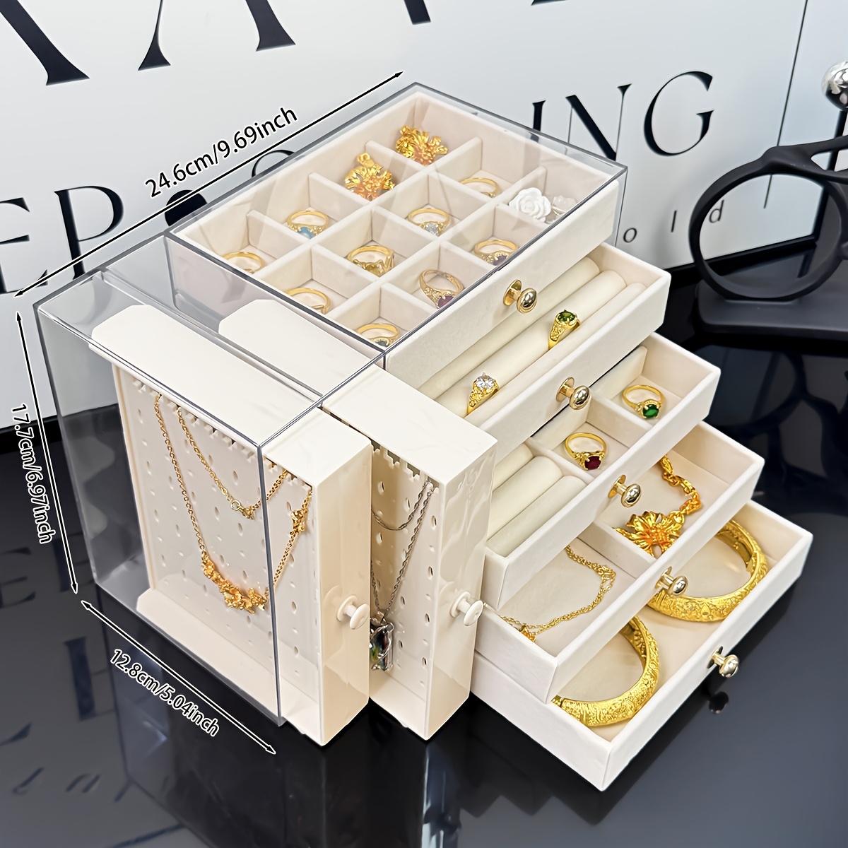 large jewelry organizer box with clear lid   storage case multiple compartments for necklaces bracelets rings earrings birthday mothers day valentines gift for women desktop organizer with secure closure jewelry box organizer polished   fabric lined interior necklace holder durable plastic birthday present jewelry boxes Product details 2