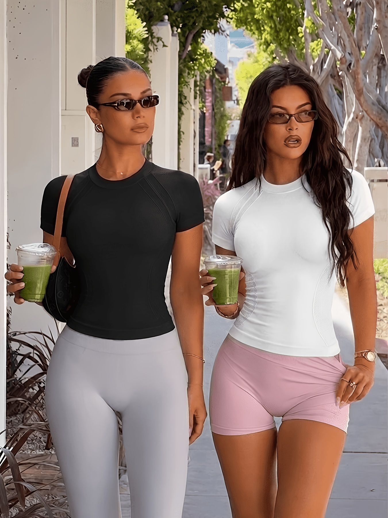 2pcs Set Solid Color Women'S Casual Sports Short Sleeve, Elastic Fitted Comfortable Yoga T-Shirt, Soft Breathable Fitnes