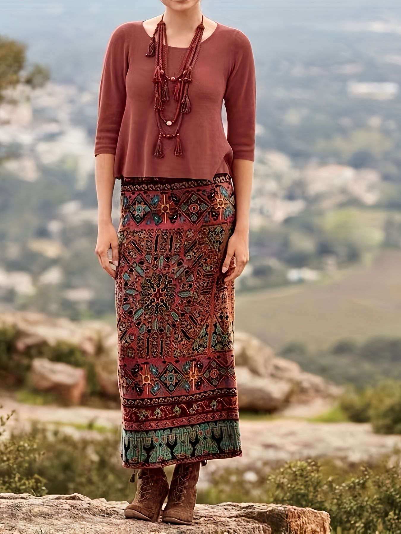 ethnic style tribal print polyester skirt casual elastic Temu