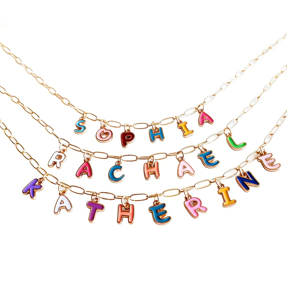 TEMU Custom Name Stainless Steel Necklace Personalized Colorful Letter Pendant, Waterproof & Rustproof For Daily & Formal Wear, Gift For Girlfriend,