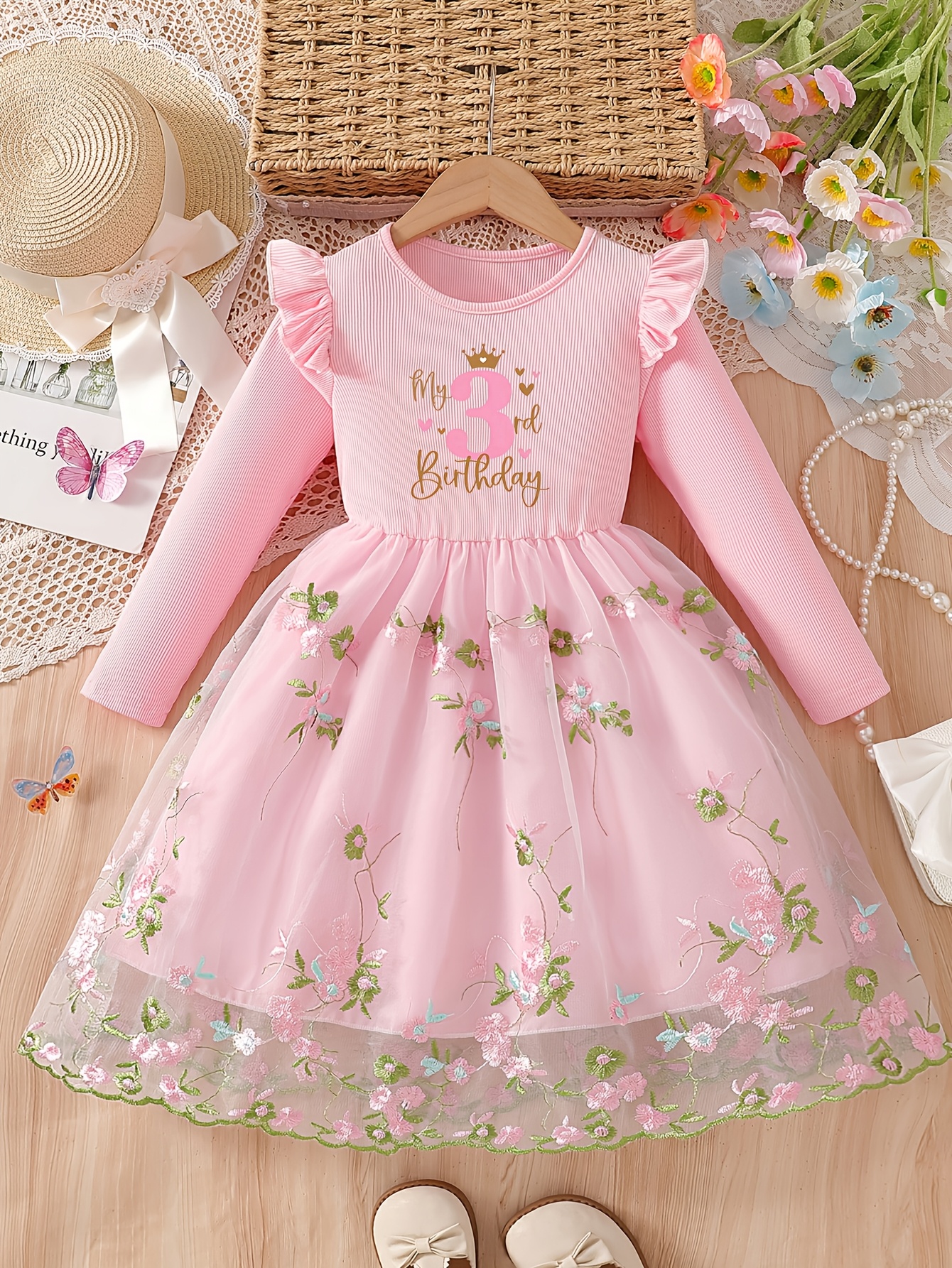 fitted lace wedding dress Girls Princess Ball Gown Party Dress Birthday Dress with Long Sleeves Size 10 / Other main image 1