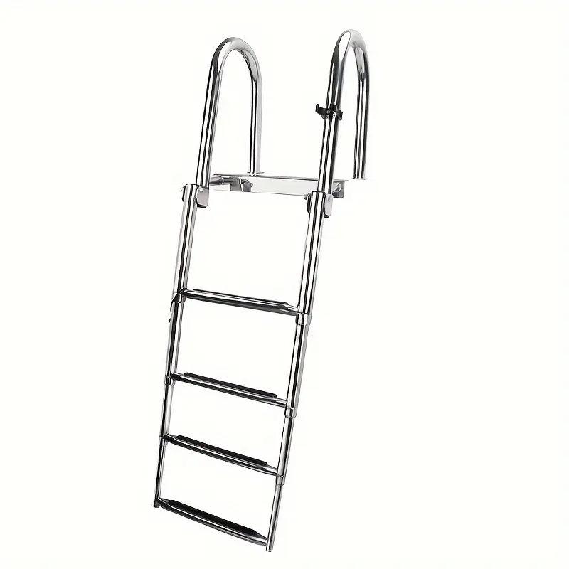 Échelle échelle en acier inoxydable 4 marches en bois teck pour bateau pneumatique 96 cm Échelle échelle en acier inoxydable 4 marches en bois teck pour bateau pneumatique 96 cm