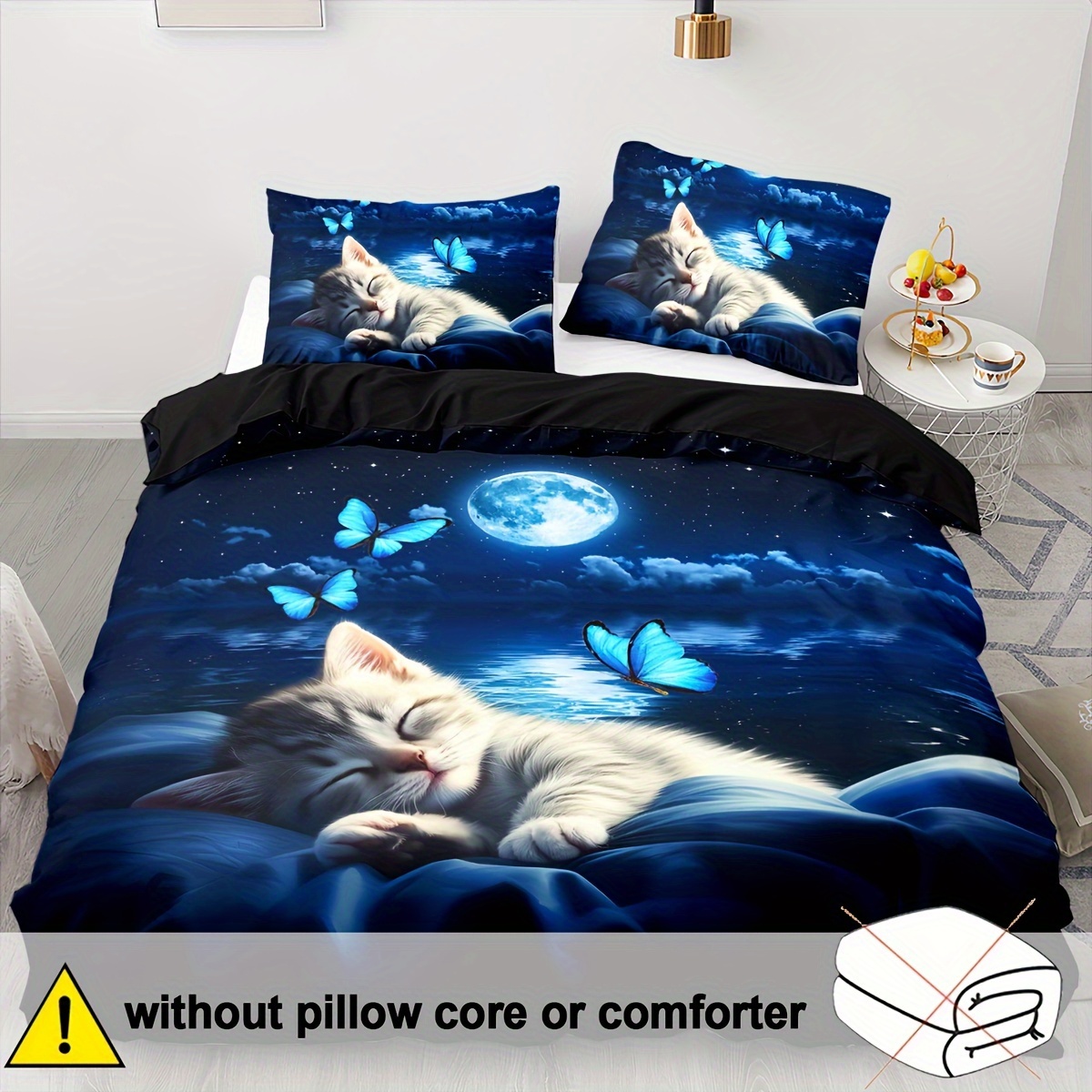 TEMU 2/3pcs Duvet Cover Set, Soft And Comfortable, White Cat Duvet Cover Twin Size, Cat Bed Set Twin Blue, Cat Twin Bedding Sets, Blue Duvet Cover