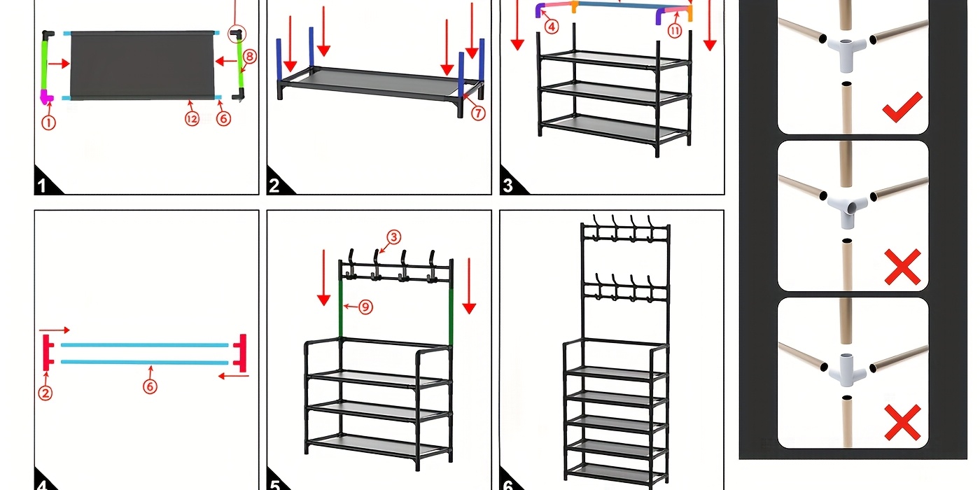 4-5 Tier Hallway Organizer with 8 Hooks - Space-Saving, Easy to Assemble, Durable Design for Entryways And Bedrooms, Minimalist Style - Black/White, Perfect for Entryway Storage, Freestanding Shoe Rack