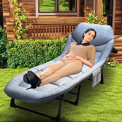 courtyard leisure w bearing 600 lb foldable single bed with breathable pad thickened headrest ergonomic courtyard deck chair gray legged stable w bearing model