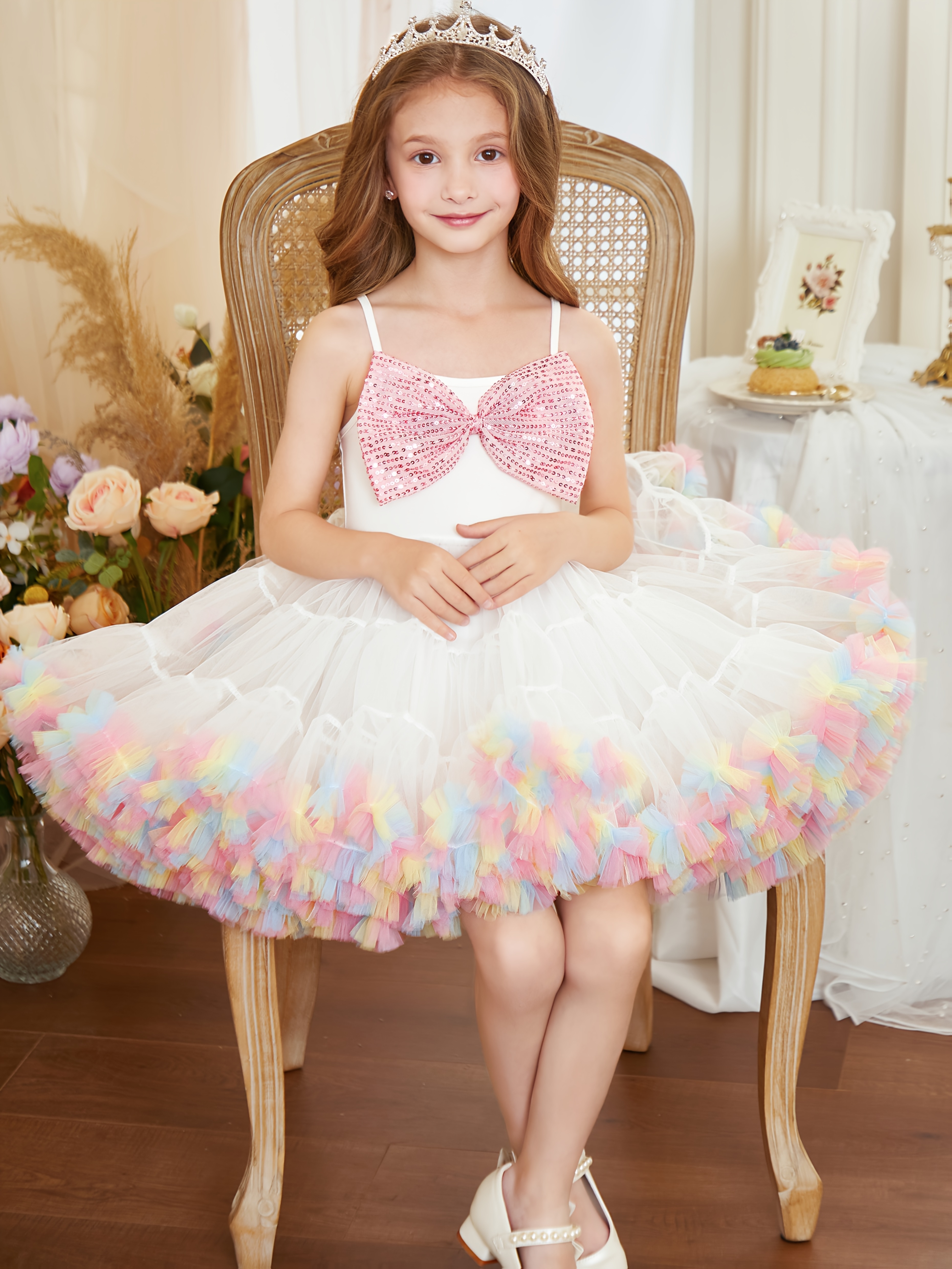 Robe Princesse Jupe Tulle Fille Rose Jupe Tutu à Paillettes