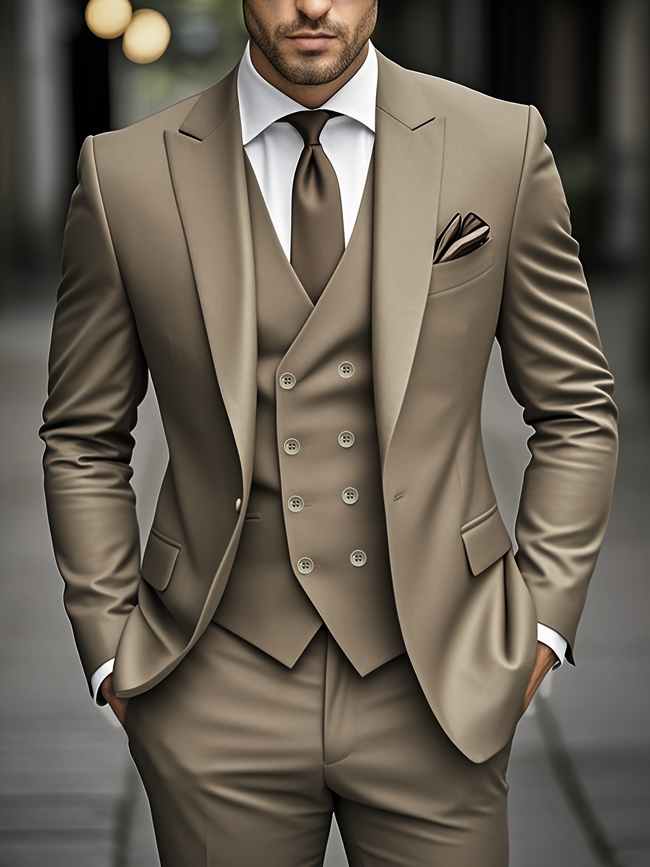 Ensemble Costume d'Affaires Léger Slim Fit pour Hommes de Boutique, Veste de Mariage + Gilet + Pantalon 3pcs