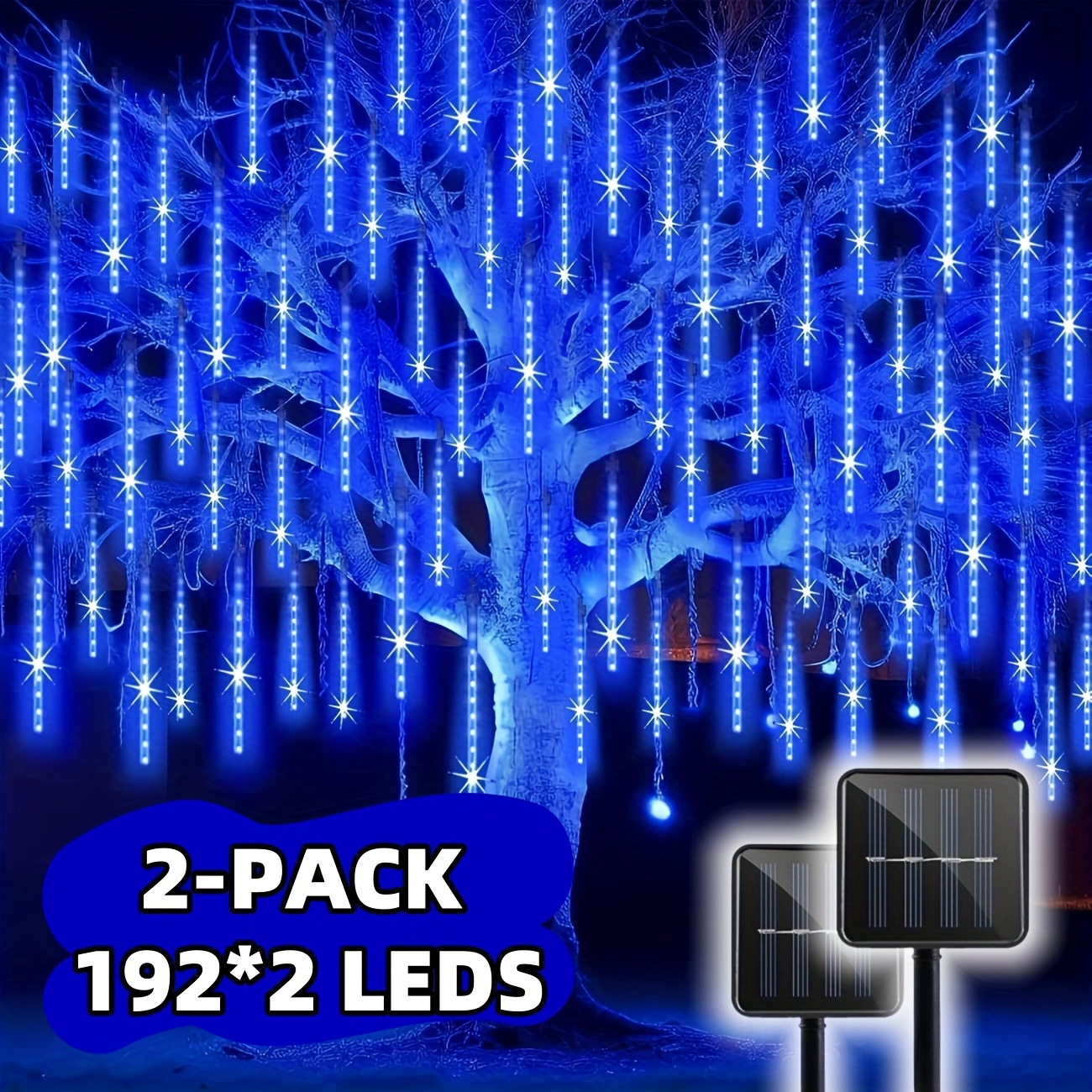 TEMU 2pcs, Solar Meteor Shower Lights, Drip Lights, Solar Christmas Lights With 16 Tubes, Landscape Lighting Suitable For Trees, Gardens, Courtyards,