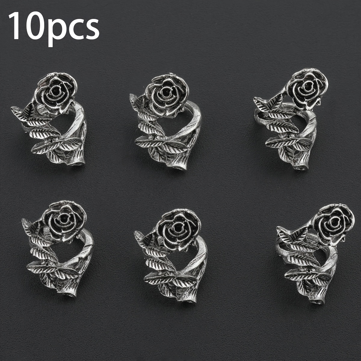 TEMU 10pcs Cuentas Espaciadoras 3D de Flores , Guirnalda de Rosas, Anillo Corredizo, Aleación Retro para Enrollar, Cuentas Espaciadoras Sueltas con