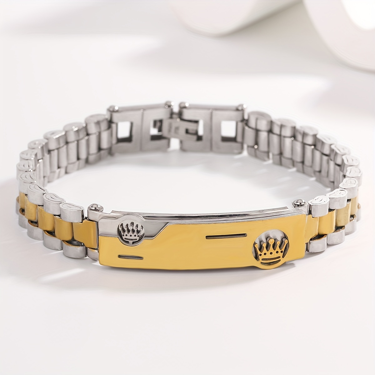 

Elegant Golden-tone Stainless Steel Bracelet For Men - Sleek, Business & , Perfect Gift