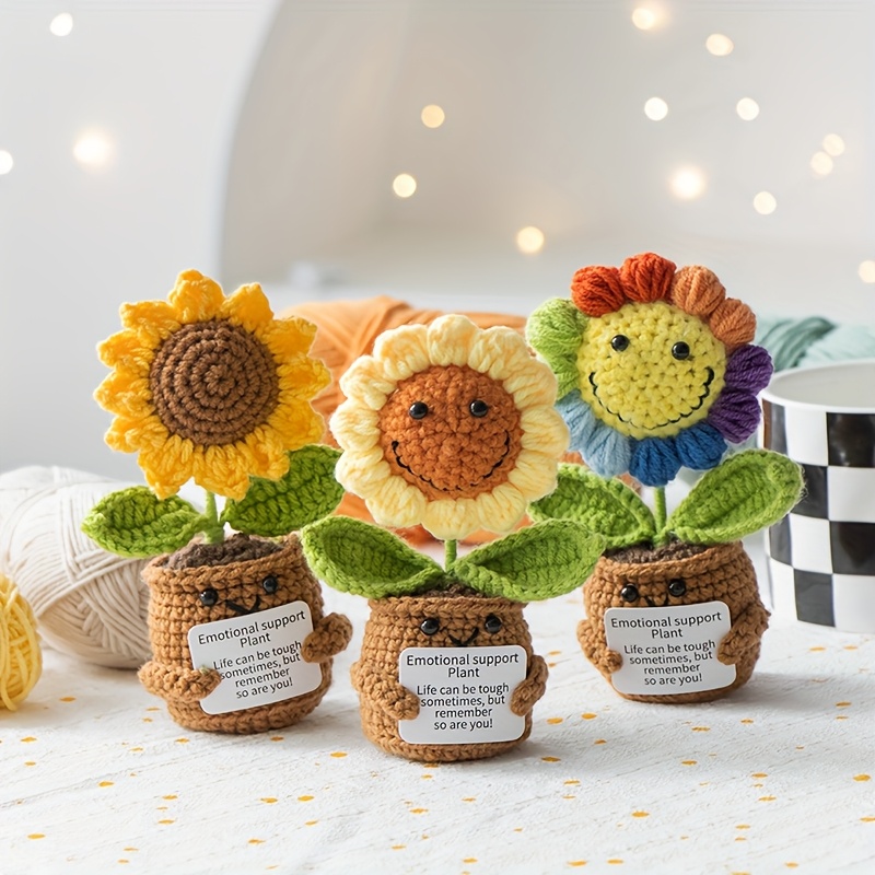 Handmade Crochet Sunflower/heart Potted Plant, Cute Crochet Potted