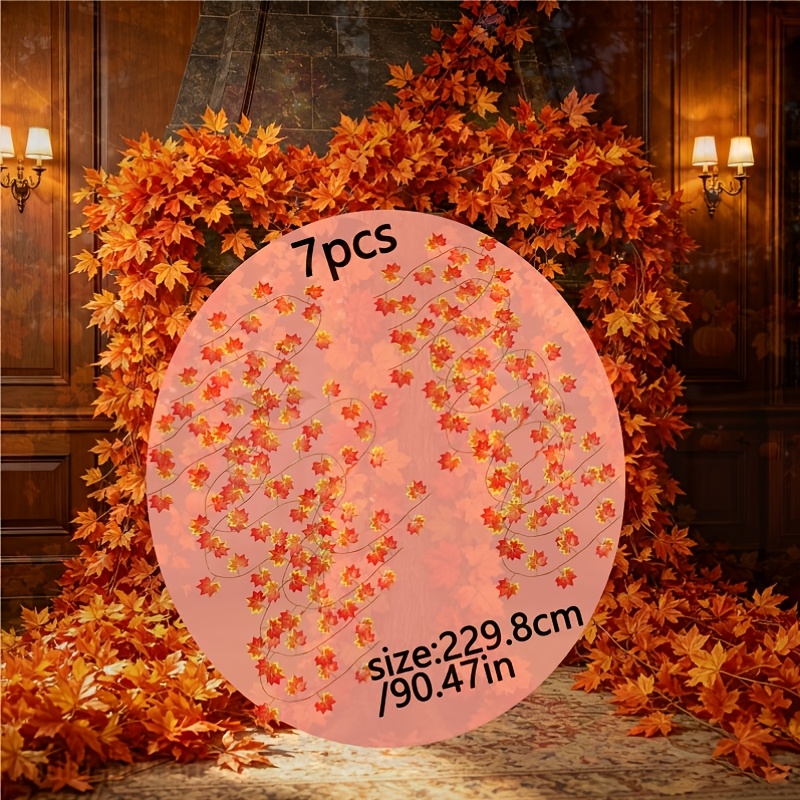 TEMU 7pcs, Total Length Approximately 1608.6 Cm/633.29 Inches, Artificial Red Orange Yellow Gradient Octagonal , Vine Autumn Hanging Maple Vine,
