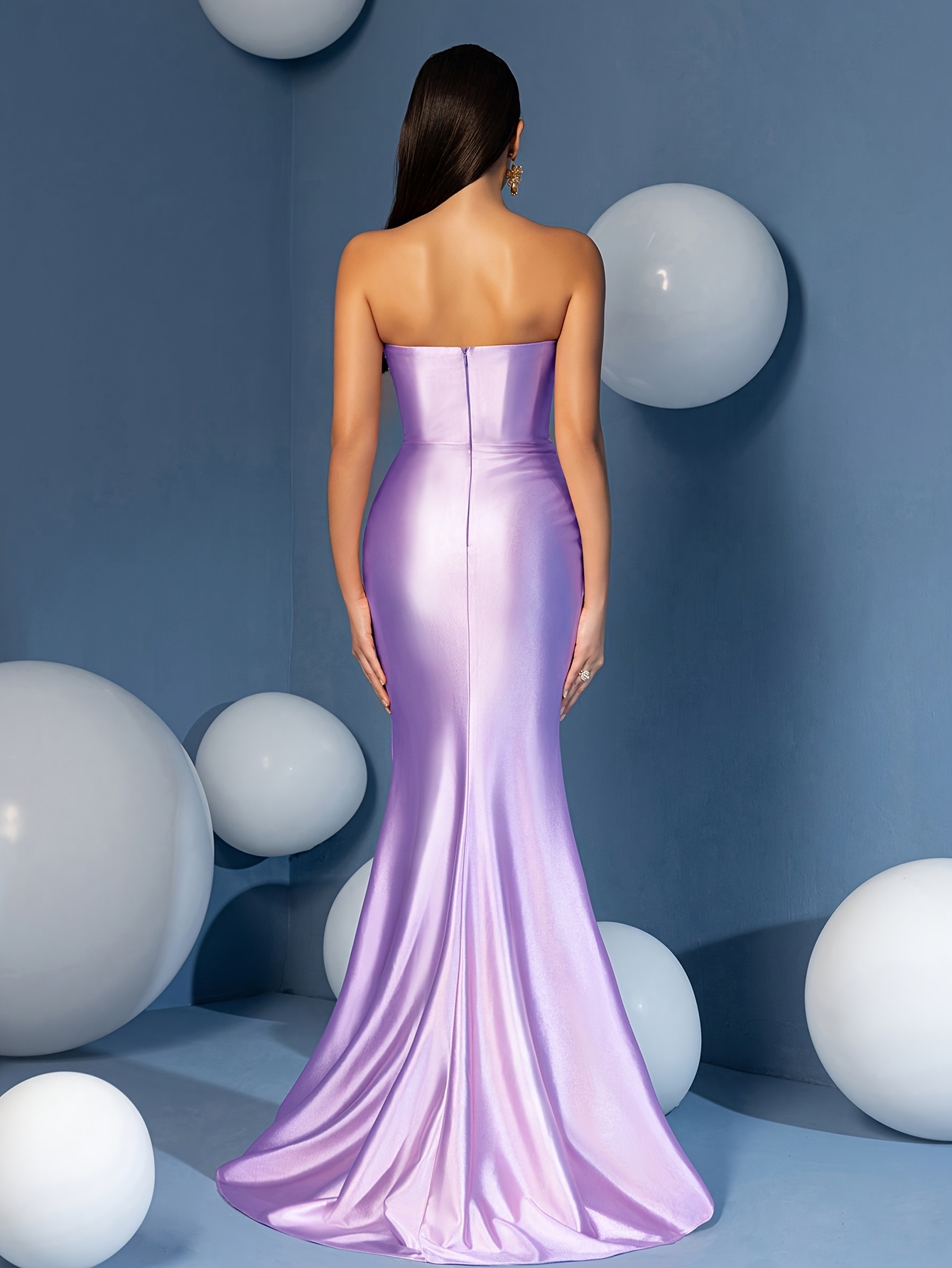 light purple sequined strapless gown a high slit ruched - Temu Mauritius