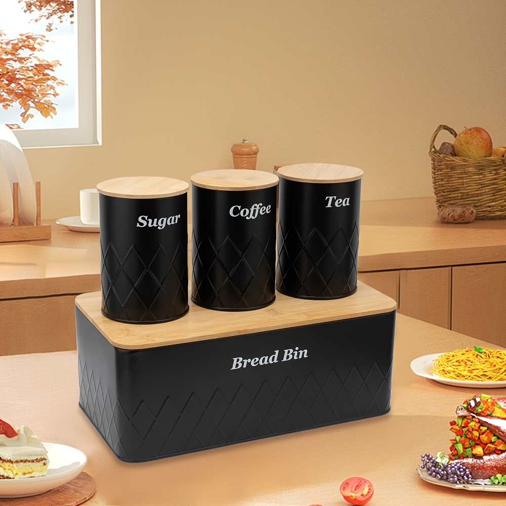 

Bin With 3 Canister Sets For Tea, Sugar, Coffee Containers